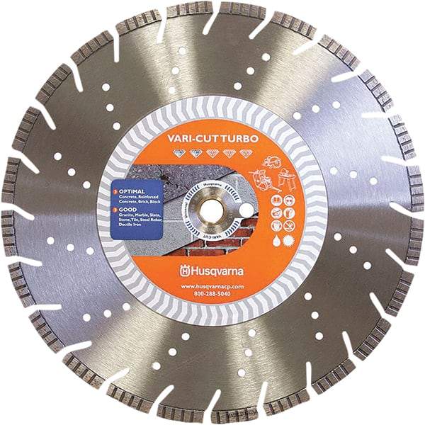 Husqvarna - 14" Diam, 25/32 & 1" Arbor Hole Diam, Continuous Edge Tooth Wet & Dry Cut Saw Blade - Diamond-Tipped, Fast Cutting Action, Standard Round Arbor - USA Tool & Supply