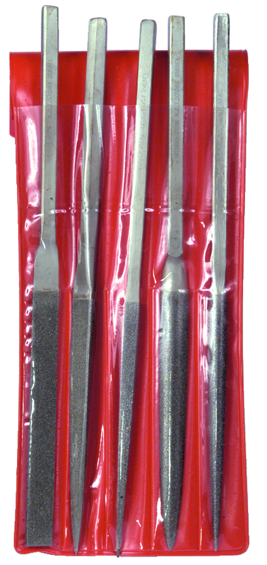 5 Pc. 4-1/4" Diamond Length - 8-1/2" OAL - Med Grit - Diamond File Set - USA Tool & Supply