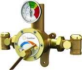 Guardian tempering valve blends hot and cold water to deliver tepid water. Flow capacity is 3.0 to 34 GPM, for use with a single emergency shower, or multiple eyewash, eye/face wash, eyewash/drench hose or drench hose units. - USA Tool & Supply