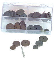 #707 Resin Bonded Rubber Kit - Small Wheel & Mandrel - Various Shapes - Equal Assortment Grit - USA Tool & Supply