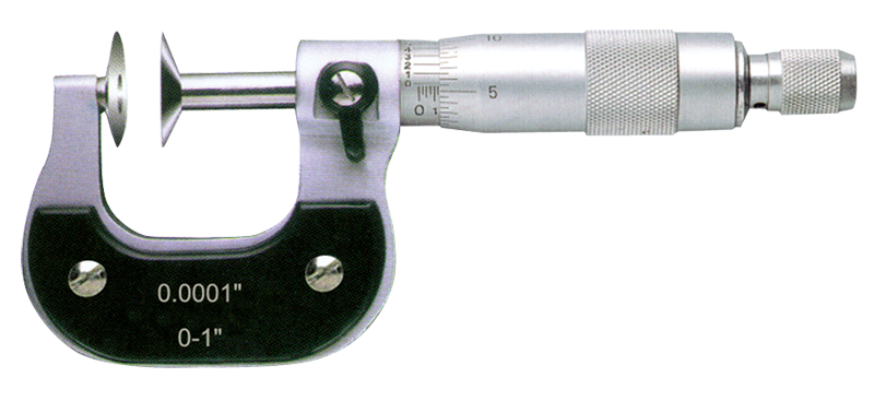 1 - 2'' Measuring Range - .0001 Graduation - Ratchet Thimble - High Speed Steel Face - Disc Micrometer - USA Tool & Supply
