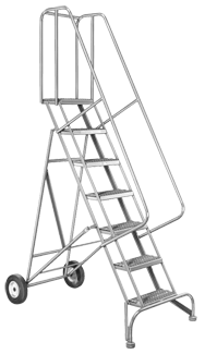 Model 6500; 12 Steps; 30 x 92'' Base Size - Roll-N-Fold Ladder - USA Tool & Supply