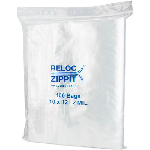 10″ × 12″ 2-MIL Clear Reloc Zippit Zipper Bags, Sold per Case of 1000 (10 boxes of 100 per case)