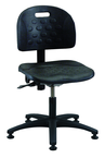 Polyurethane Task Stool - Adj. Contoured Bbackrest, Seat and Back Tilt, Glides Standard, Casters Optional, Pneu Hgt Adj, Contoured Waterfall Seat, Black Plastic ABS Base, Desk Hgt 17"-22.5" - USA Tool & Supply