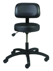 Heavy-Duty NaughaSoft Vinyl Stool - 16" x 4" Round Seat, Pneumatic Hgt Adj, Standard Glides, Sturdy Black ABS Plastic 5 Star Base, Backrest 16" W x 10" D, Seat height 16.5 - 21.5 - USA Tool & Supply