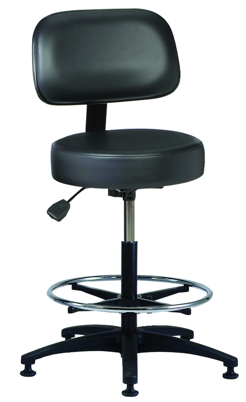 Heavy-Duty NaughaSoft Vinyl Stool 16 x 4" Round Seat, Contoured Backrest, Ppneumatic Hgt. Adj. - Adj. 18" Back is 16" W x 10" D, Height 22.5" - 32.5" - USA Tool & Supply