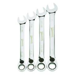 4 Piece - 12 Pt Ratcheting Combination Wrench Set - High Polish Chrome Finish SAE - 13/16" - 1" - USA Tool & Supply