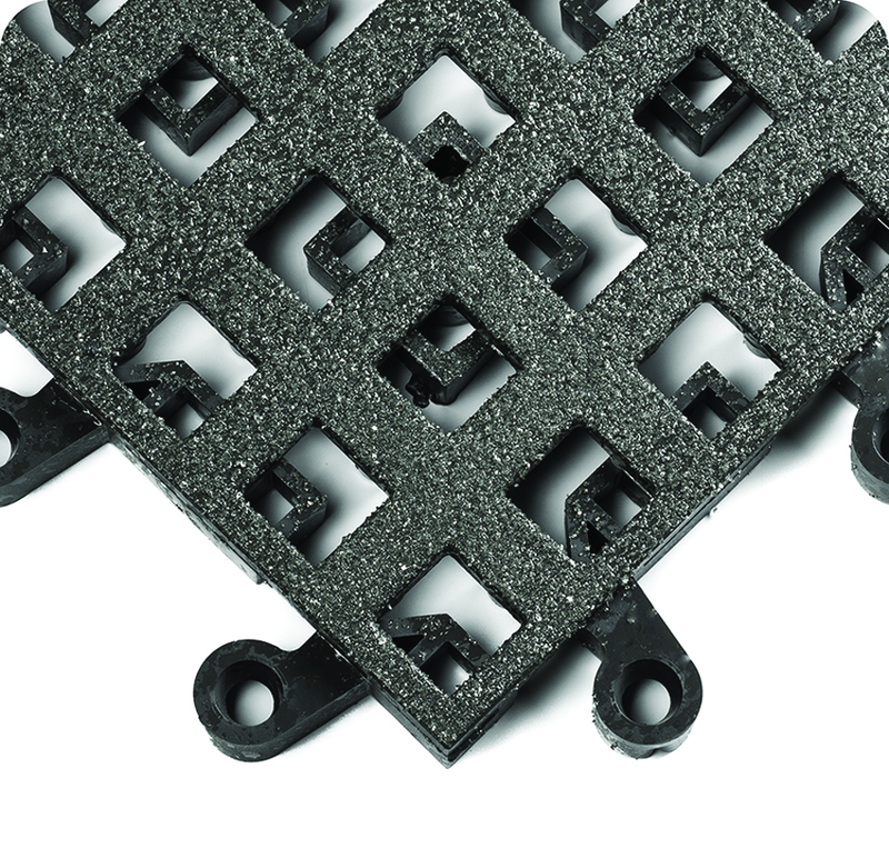 ErgoDeck Heavy Duty Open w/ GritShield Egronomic Tiles 18" x 18" x 7/8" Thick (Black) - USA Tool & Supply