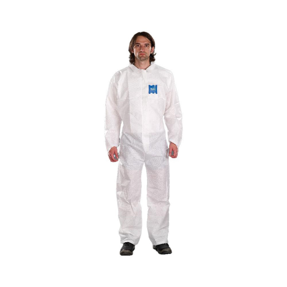 Disposable Coveralls: Size Large, 0.7064 oz, SMS, 2-Way Zipper with Storm Flap Closure