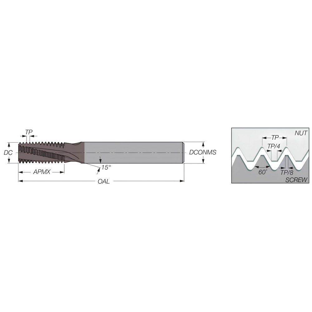 Helical Flute Thread Mill: External, 4 Flute, 10.00 mm Shank Dia, Carbide