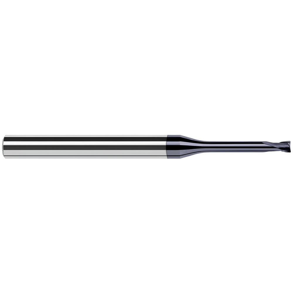 Corner Radius End Mill: 0.0250" Dia, 0.50 mm LOC, 0.10 mm Radius, 2 Flute, Solid Carbide