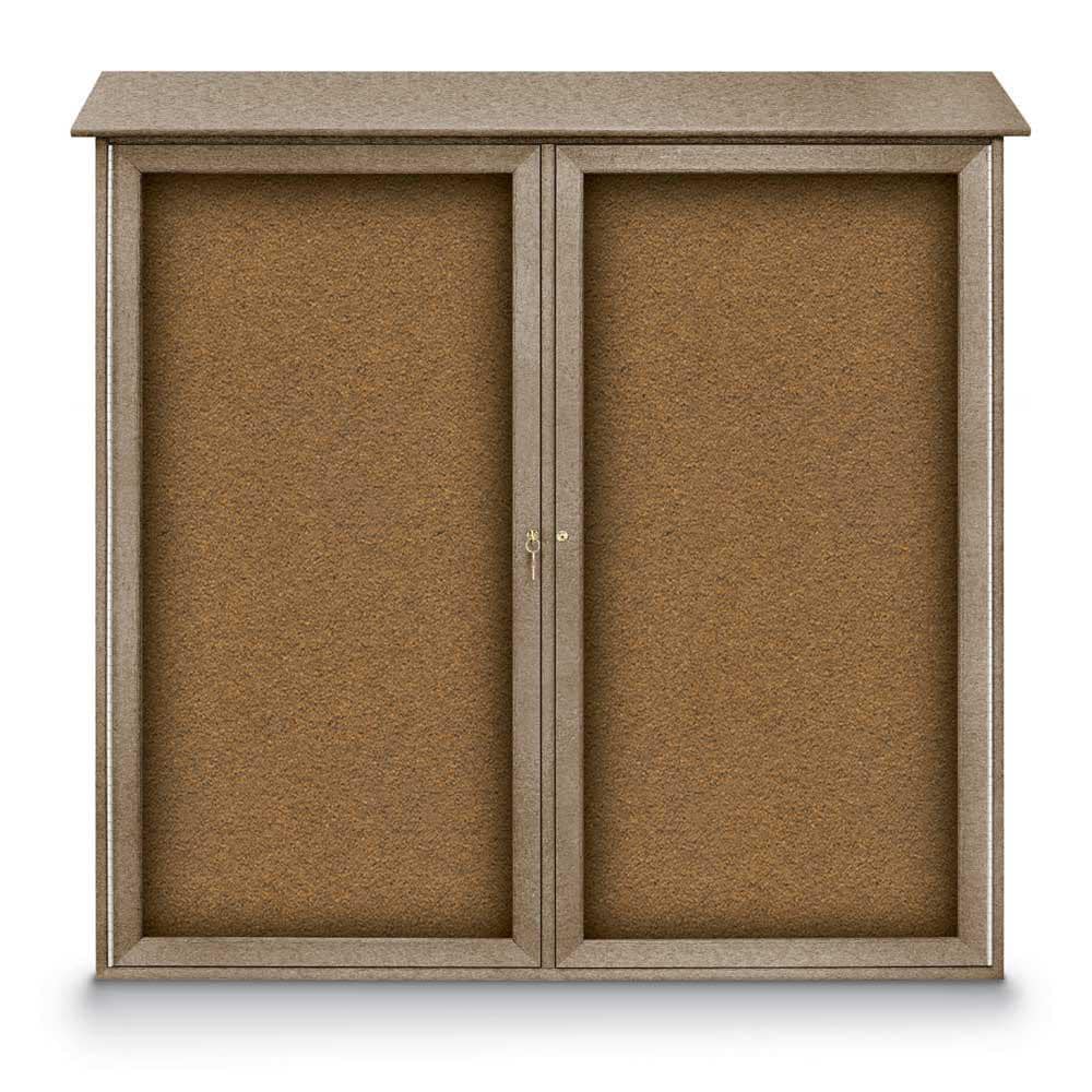 Enclosed Bulletin Board: 48" Wide, 48" High, Cork, Tan