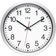 Office Wall Clocks; Clock Type: Dial; Display Type: Analog; Power Source: Battery; Clock Movement Control: Manual; Face Diameter: 12.0000; Face Color: White; Case Color: Silver; Digit Color: Black