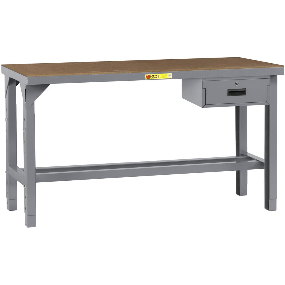 Heavy-Duty Use Workbench: 72" Wide, 36" Deep, 27 to 41" High, Powder Coated, Steel Top