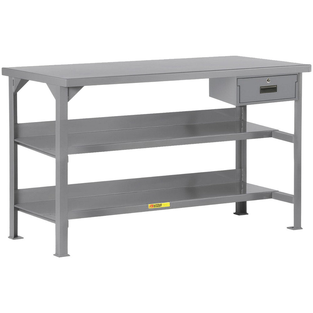 Heavy-Duty Use Workbench: 60" Wide, 30" Deep, 36" High, Powder Coated, Steel Top, Gray