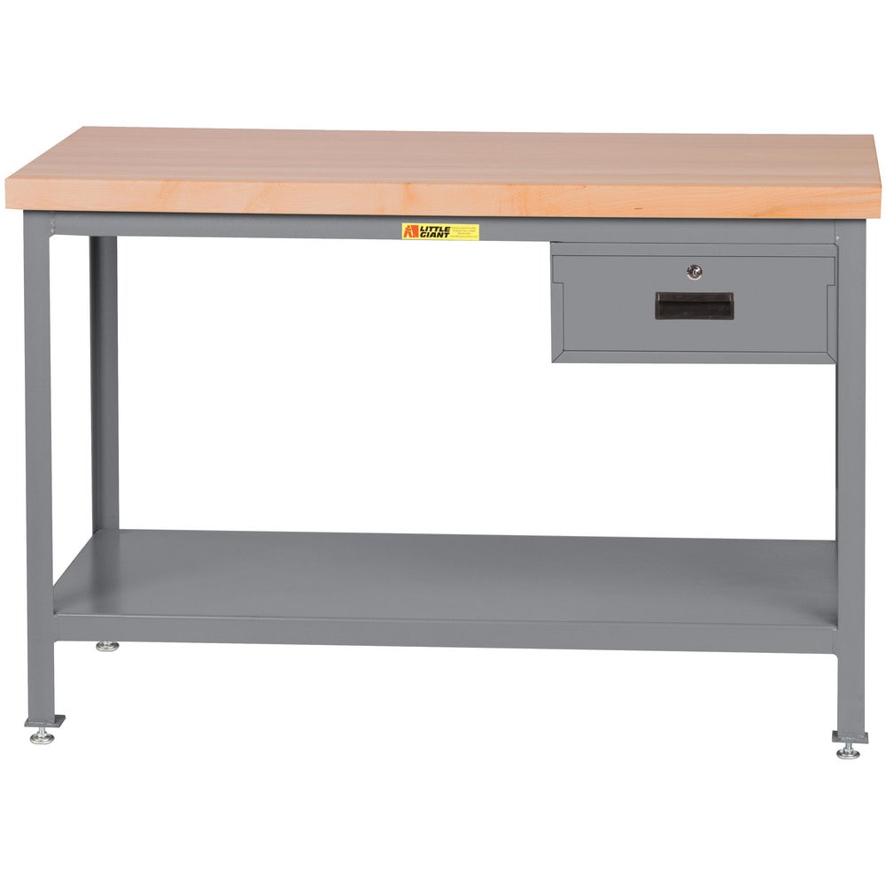 Work Table: 36" Wide, 24" Deep, 32 to 35" High, Powder Coated, Wood Top, Gray