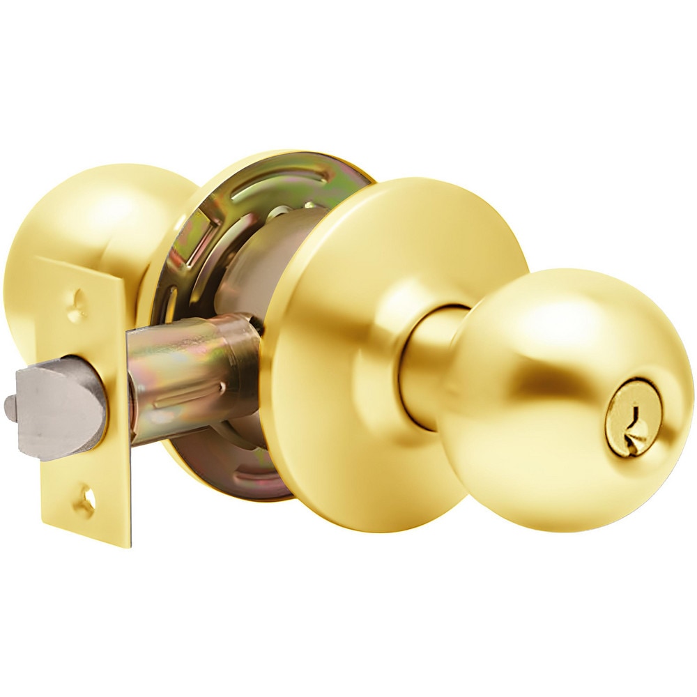 Knob Locksets; Type: Storeroom; Key Type: Keyed Different; Material: Metal; Finish/Coating: Bright Brass; Compatible Door Thickness: 1-3/8" to 1-3/4"; Backset: 2.375; Lockset Grade: Grade 2