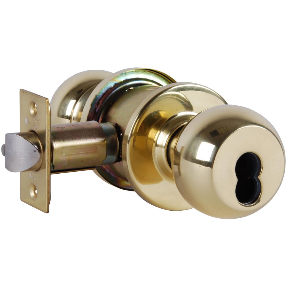 Knob Locksets; Type: Entrance; Key Type: Keyed Different; Material: Metal; Finish/Coating: Bright Brass; Compatible Door Thickness: 1-3/8" to 1-3/4"; Backset: 2.375; Lockset Grade: Grade 2