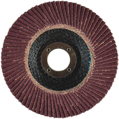 Flap Disc:  4-1/2" Dia, 5/8-11" Hole, 120 Grit, Aluminum Oxide, Type 27