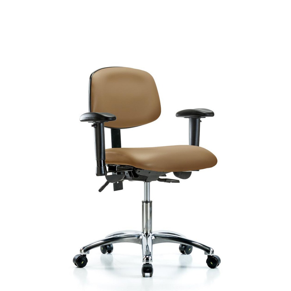 Ergonomic Multifunction Task Chair: Vinyl, 24" Seat Height, Taupe