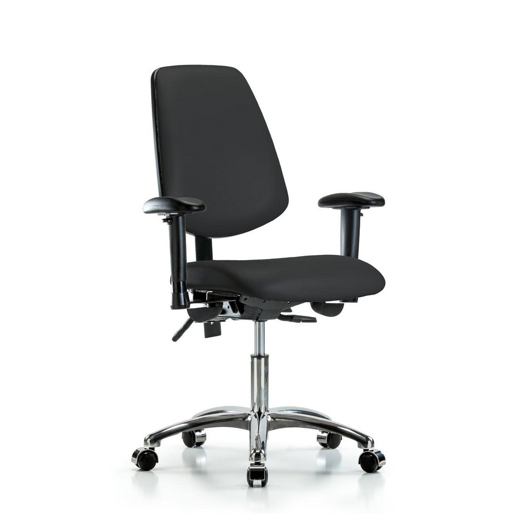 Ergonomic Multifunction Task Chair: Vinyl, 24" Seat Height, Black