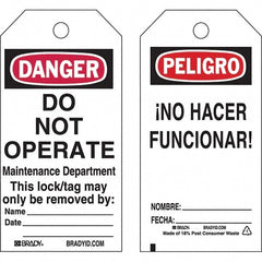 Do Not Operate Tag: 5-3/4" High, 3" Wide, Polyester, "DANGER"