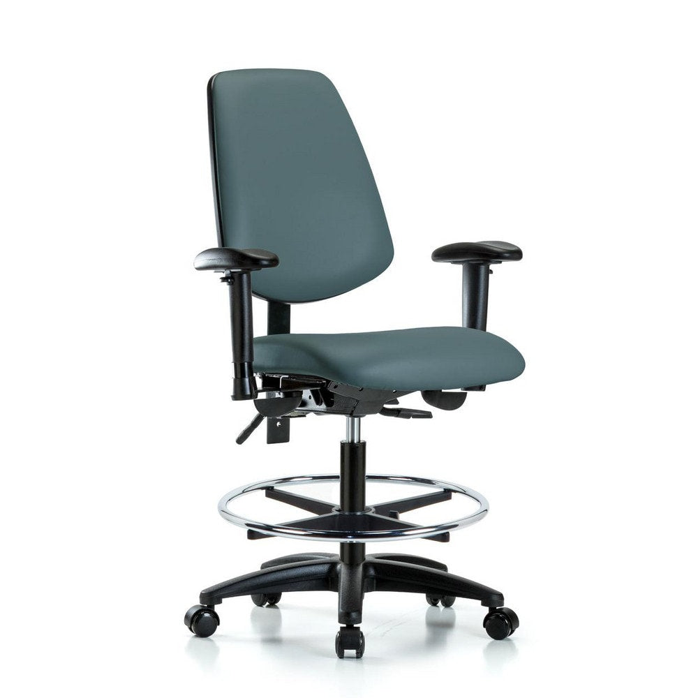 Ergonomic Multifunction Task Chair: Vinyl, 28-1/2" Seat Height, Colonial Blue