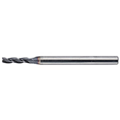 Roughing & Finishing End Mills; Mill Diameter (mm): 0.8; Number Of Flutes: 3; End Mill Material: Solid Carbide; Length of Cut (mm): 1.50; Coating/Finish: AlTiN