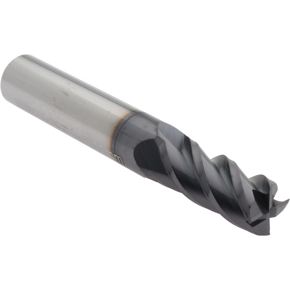 Square End Mill: 11.00 mm Dia, 25.00 mm LOC, 4 Flute, Solid Carbide