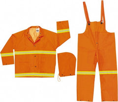 Rain Suit with Bib Overalls: Size 2X-Small, ANSI 107-2010, Orange, PVC & Polyester