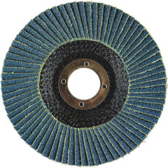 Flap Disc:  4-1/2" Dia, 5/8-11" Hole, 40 Grit, Zirconia Alumina, Type 27
