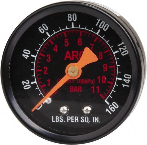 FRL Pressure Gauge: Plastic (Case) & Polycarbonate (Lens), 1/8" Port, 160 Max psi, Use with Miniature & Compact Regulator