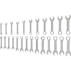 Stubby Combination Wrench Set: 25 Pc, Inch & Metric