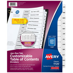 11 x 8 1/2" Jan to Dec Label, 5 Tabs, 3-Hole Punched, Preprinted Divider