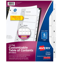 11 x 8 1/2" 1 to 5" Label, 5 Tabs, 3-Hole Punched, Preprinted Divider