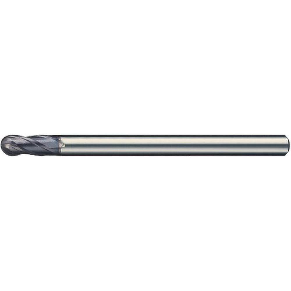 Ball End Mill: 1.00 mm Dia, 2.50 mm LOC, 4 Flute, Solid Carbide