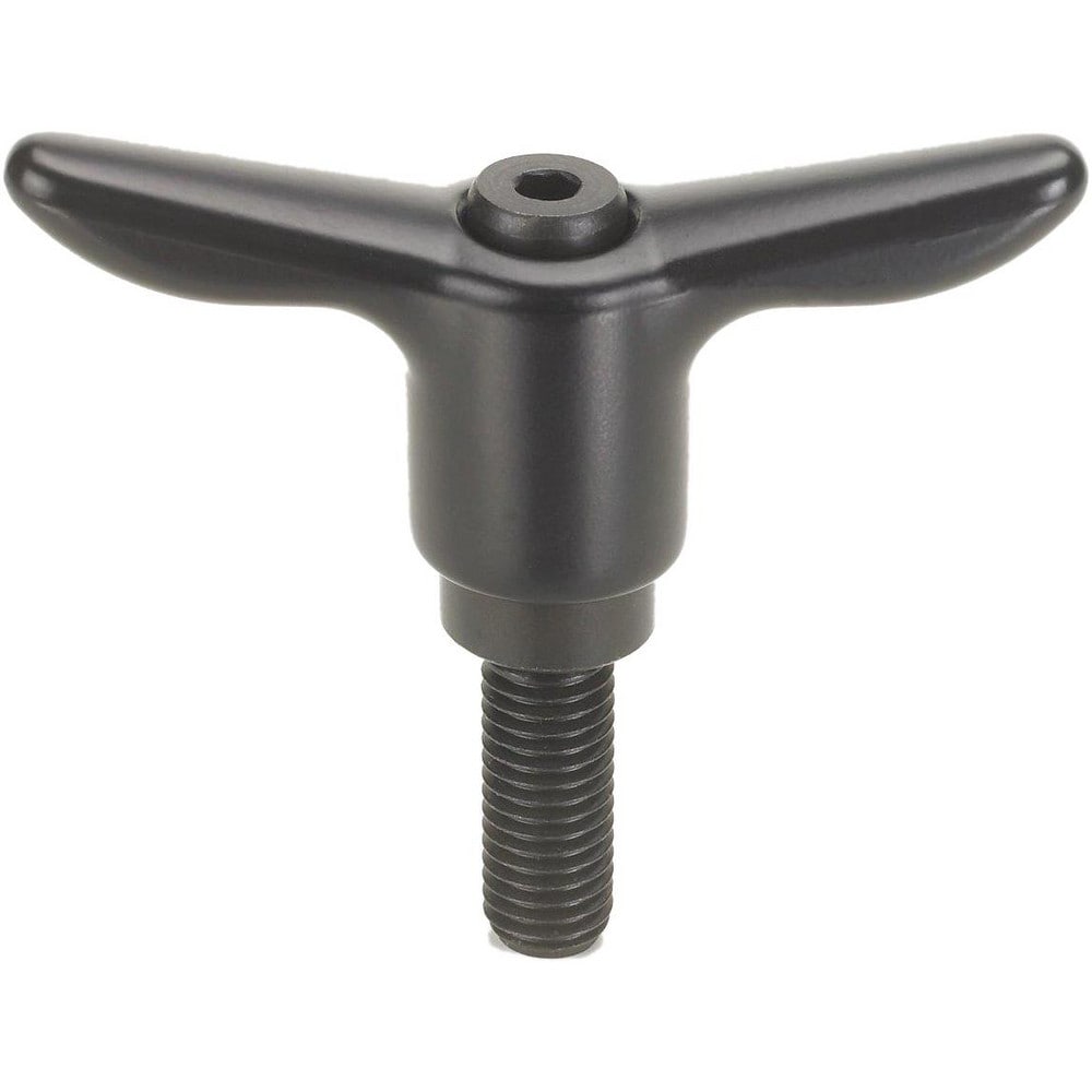 Adjustable Clamping Handle: T-Handle, 3/8-16 Thread, Fiberglass-Reinforced Nylon Handle, 0.7500" Hub Dia, Black