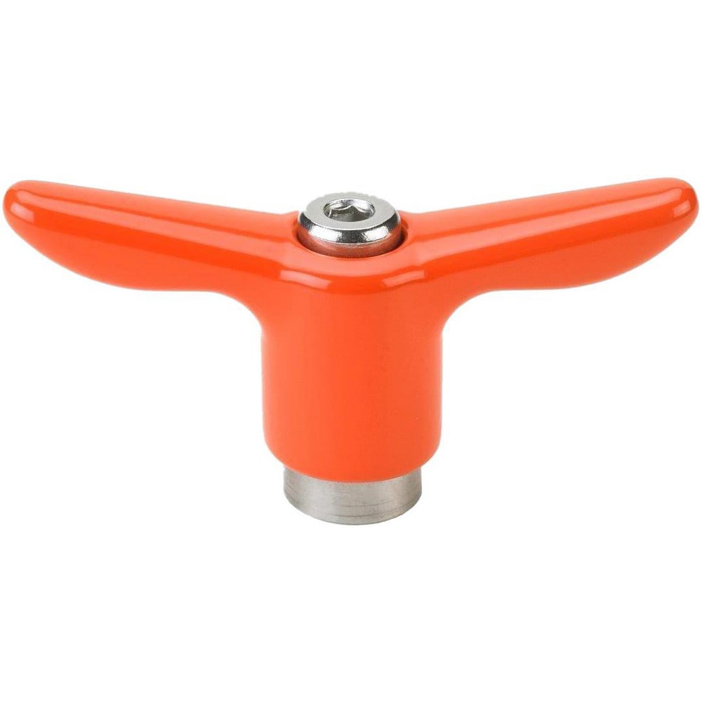 Adjustable Clamping Handle: T-Handle, 3/8-16 Thread, Die Cast Zinc Handle, 0.6300" Hub Dia, Orange