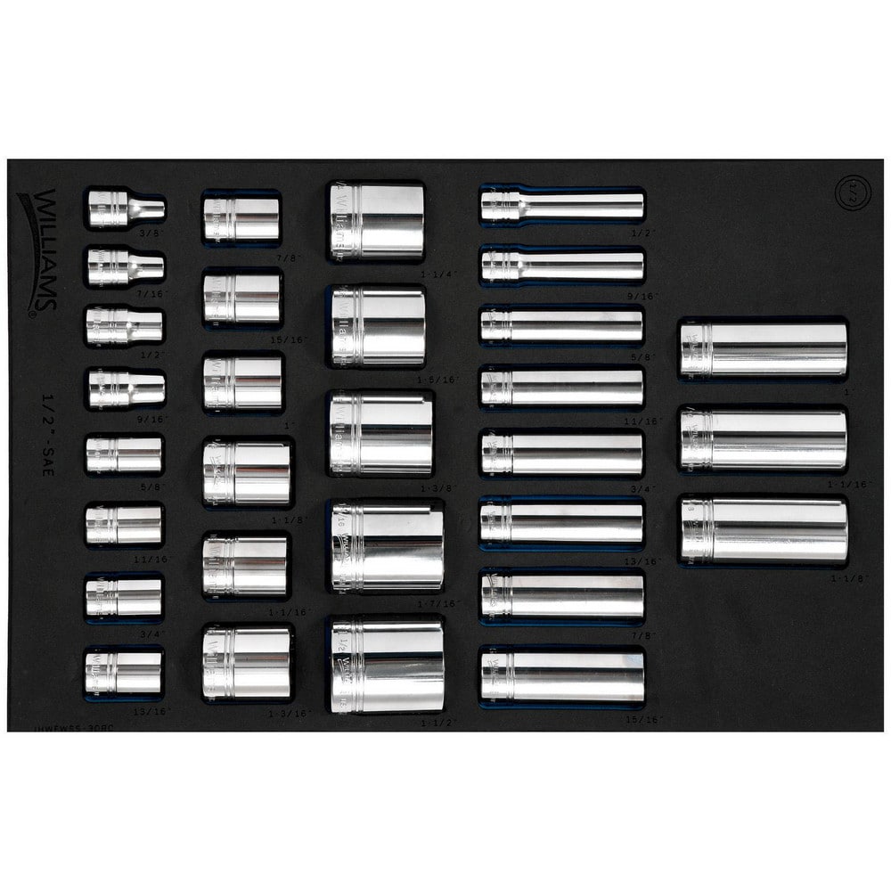 Deep Standard Socket Set: 30 Pc, 3/8 to 1-1/2" Socket