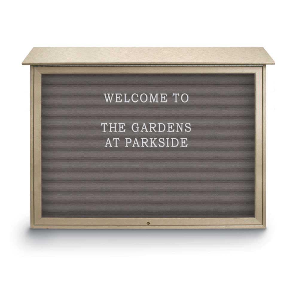 Enclosed Letter Board: 52" Wide, 40" High, Recycled Plastics, Sand