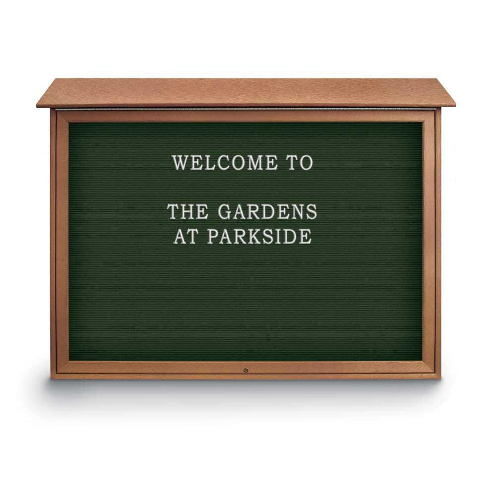 Enclosed Letter Board: 52" Wide, 40" High, Recycled Plastics, Cedar