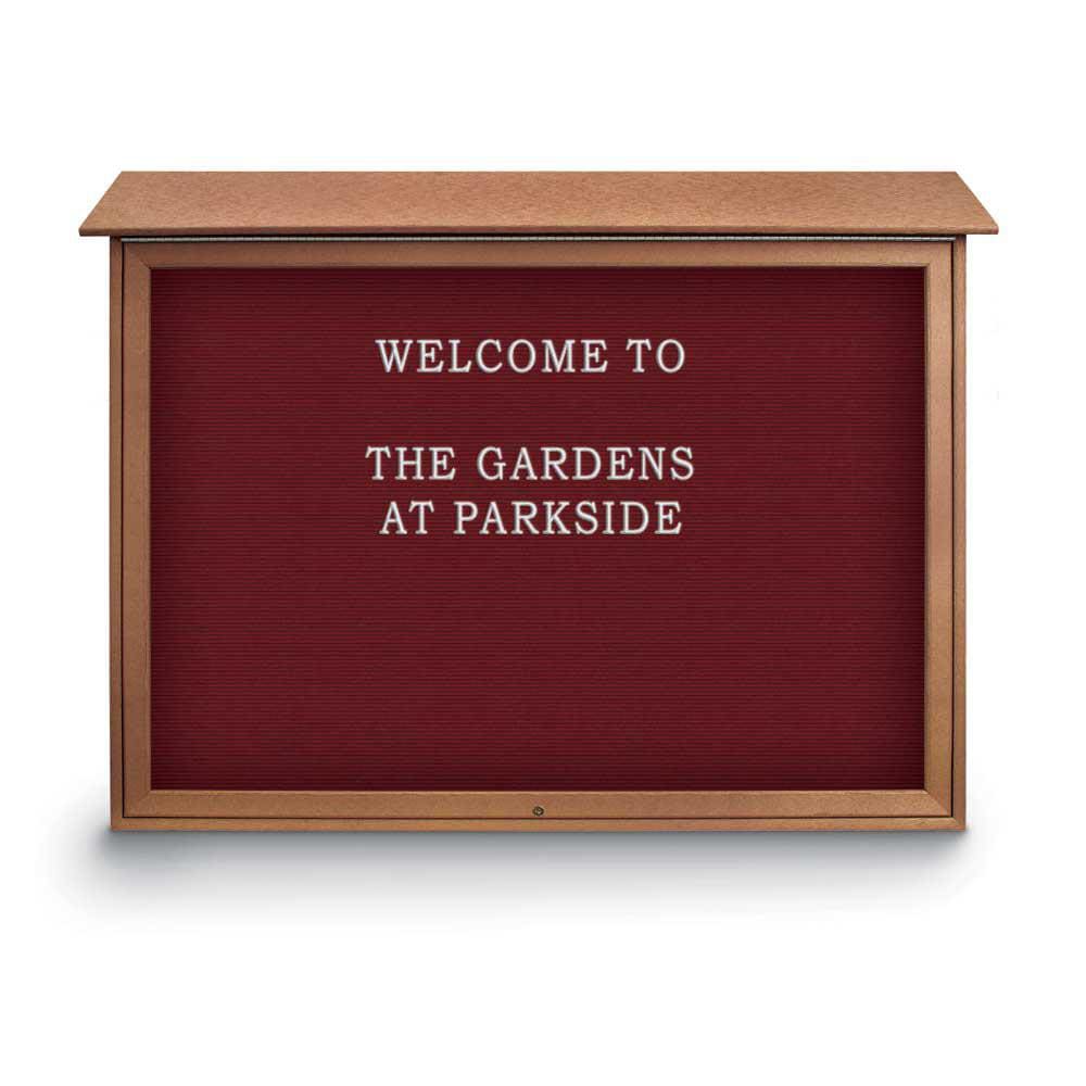 Enclosed Letter Board: 52" Wide, 40" High, Recycled Plastics, Cedar