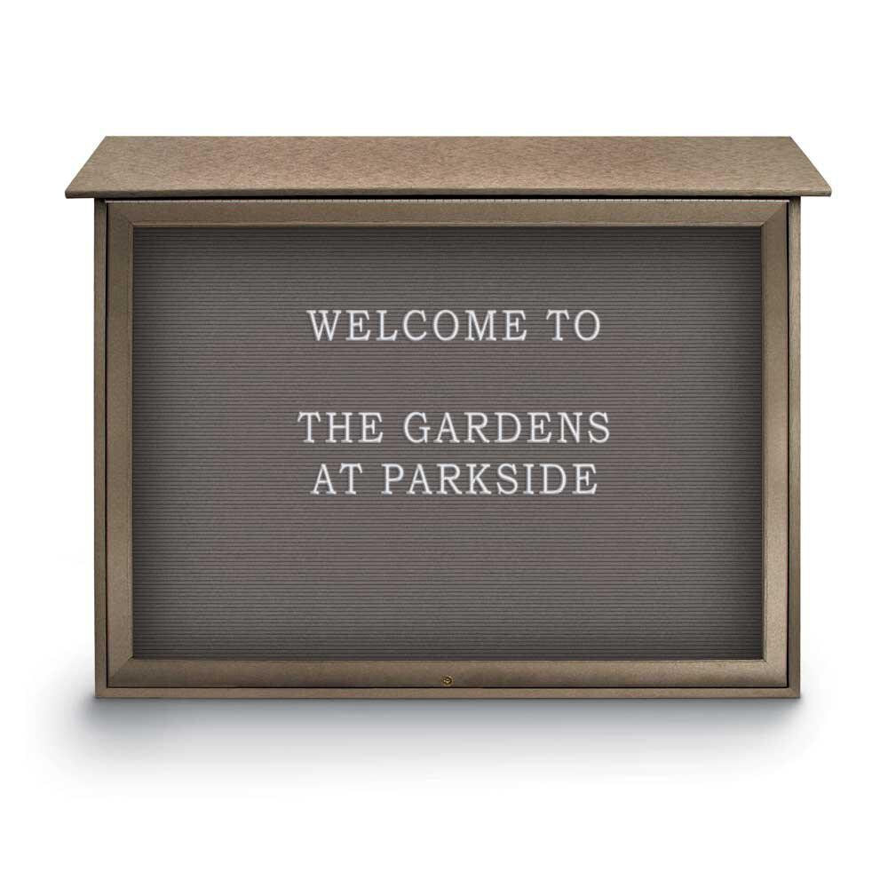 Enclosed Letter Board: 45" Wide, 36" High, Recycled Plastics, Weathered Wood