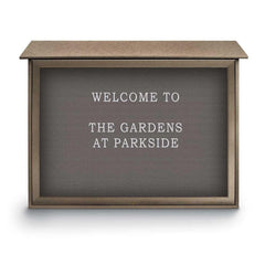 Enclosed Letter Board: 45" Wide, 36" High, Recycled Plastics, Weathered Wood