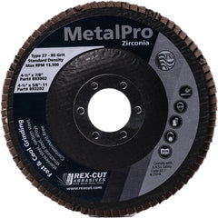 Flap Disc:  4-1/2" Dia, 7/8" Hole, 120 Grit, Zirconia Alumina, Type 27