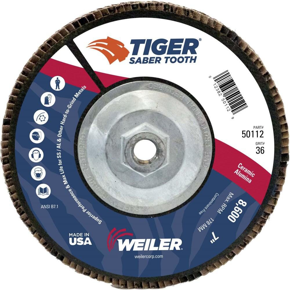 Flap Disc:  7" Dia, 36 Grit, Ceramic Alumina, Type 29