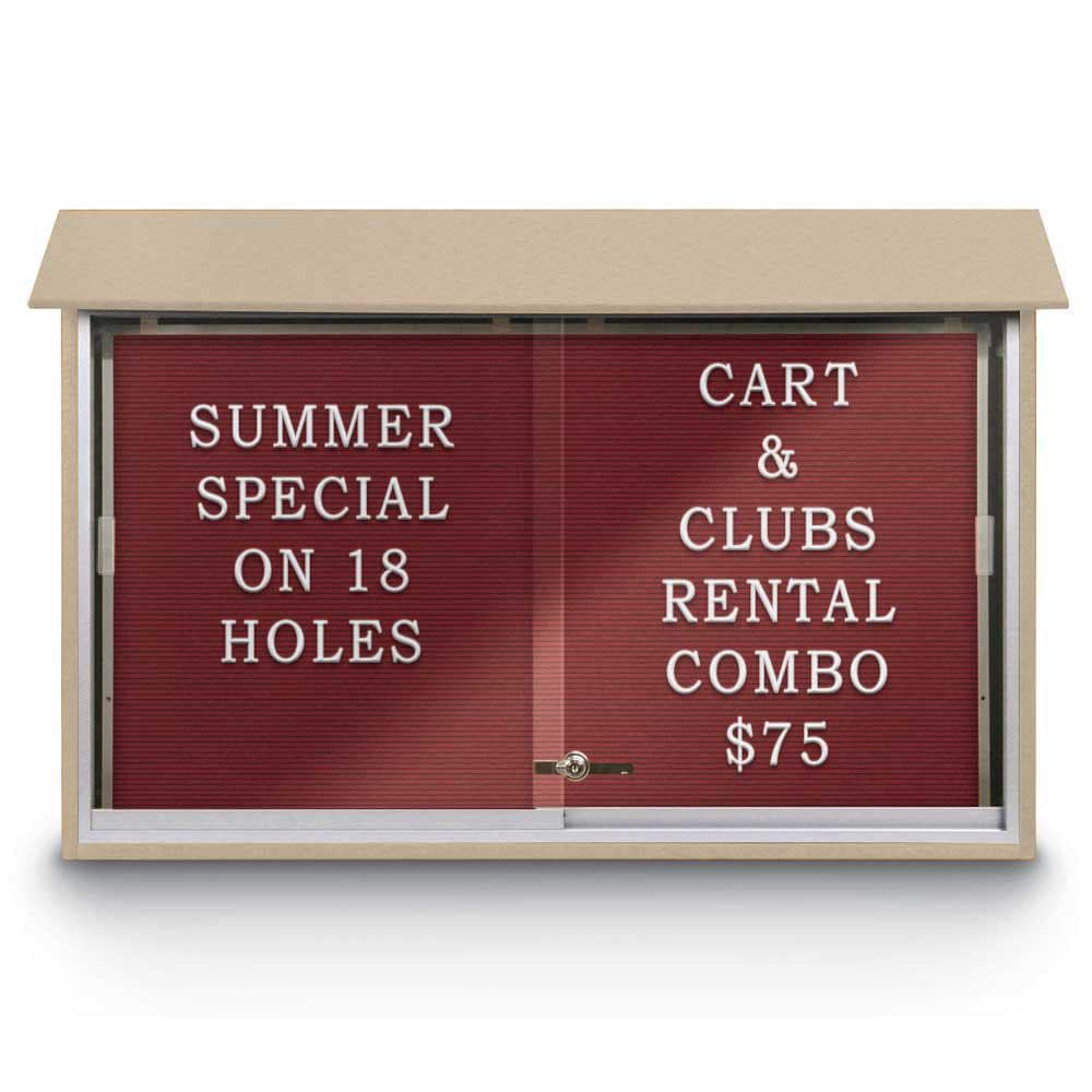 Enclosed Letter Board: 45" Wide, 30" High, Recylyed Plastics, Cedar