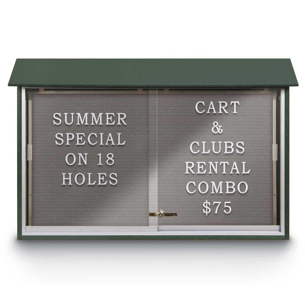 Enclosed Letter Board: 45" Wide, 30" High, Recycled Plastics, Woodland Green