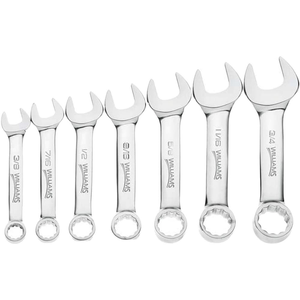 Stubby Combination Wrench Set: 7 Pc, Inch