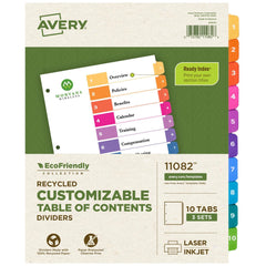 11 x 8 1/2" 1 to 10" Label, 10 Tabs, 3-Hole Punched, Preprinted Tab Dividers